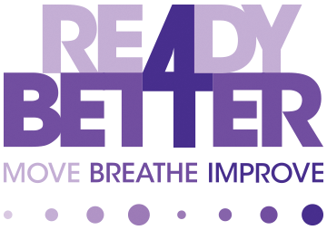 A purple and white logo with the words " ready 4 better ".